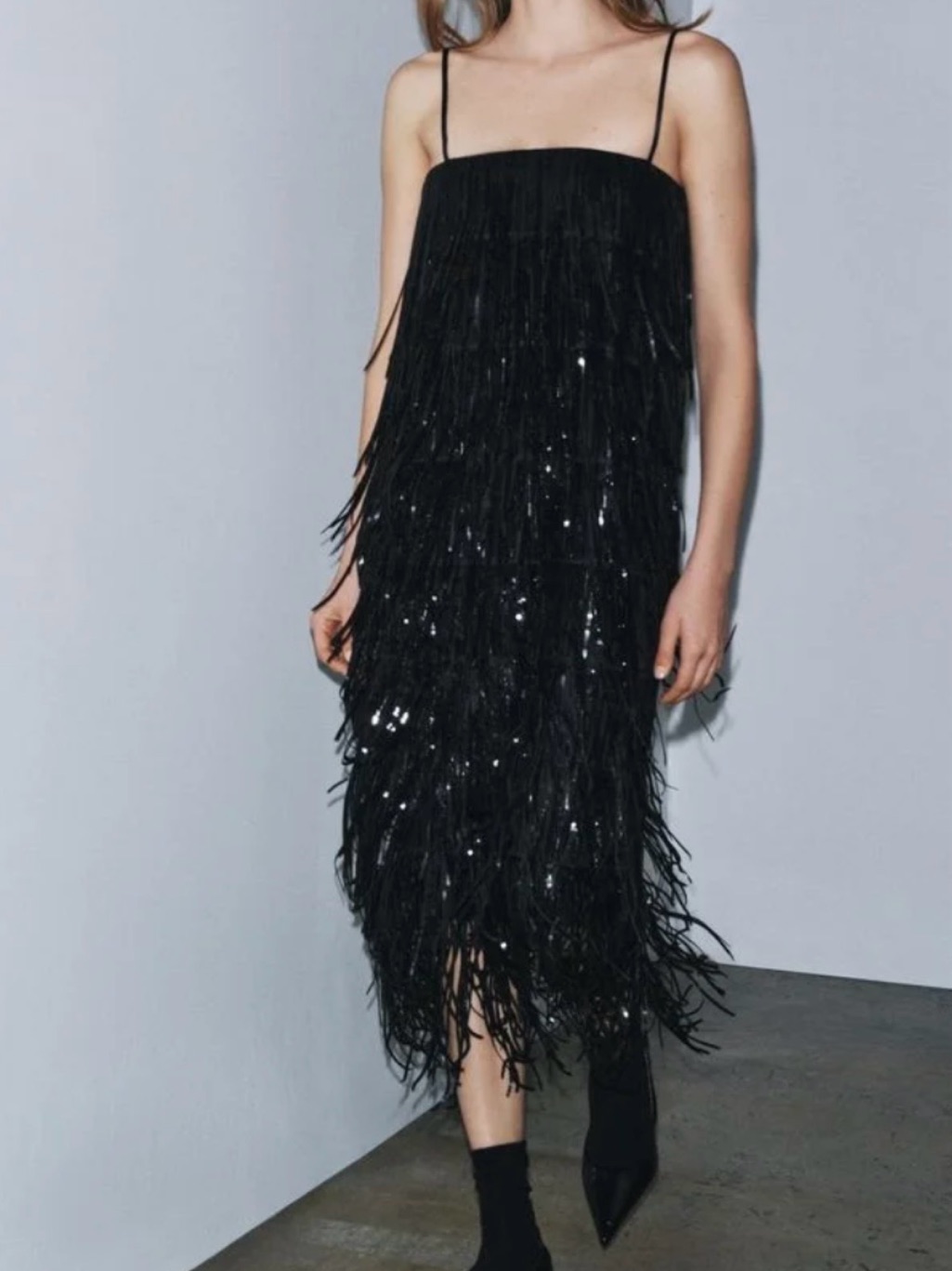 Zara Black Sequin Fringe Top